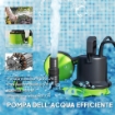 POMPA ACQUA SPORCA/PULITA 400W, 9.000L/H, POMPA SOMMERSA ACQUE SPORCHE 7M PROFONDITÓ MAX, GESTISCE PARTICELLE FINO A 15MM, INTERRUTTORE A GALLEGGIANTE, VERDE