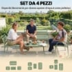 SET GIARDINO 4 PEZZI, DIVANO ESTERNO METALLO CON DOGHE, VERDE