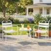 SET BISTR= 3 PEZZI: TAVOLINO IN VETRO E 2 SEDIE, ARREDO ESTERNO BIANCO.