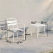 SET BISTR= 3 PEZZI: TAVOLINO IN VETRO E 2 SEDIE, ARREDO ESTERNO BIANCO.