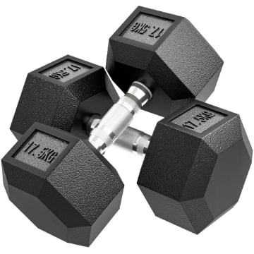 SET DI MANUBRI PALESTRA DA 2X17.5 KG CON IMPUGNATURA ANTISCIVOLO, IN METALLO, PER ALLENAMENTO FITNESS, NERO