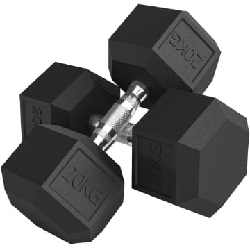 SET DI MANUBRI DA 2X20 KG CON IMPUGNATURA ANTISCIVOLO, IN METALLO, PER ALLENAMENTO FITNESS CASA E PALESTRA, NERO