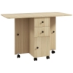 TAVOLO PIEGHEVOLE CON 2 CASSETTI E ARMADIETTO, 6 ROTELLE E FRENI, 120X60X76.5 CM, COLOR LEGNO