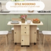 TAVOLO PIEGHEVOLE CON 2 CASSETTI E ARMADIETTO, 6 ROTELLE E FRENI, 120X60X76.5 CM, COLOR LEGNO