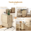 TAVOLO PIEGHEVOLE CON 2 CASSETTI E ARMADIETTO, 6 ROTELLE E FRENI, 120X60X76.5 CM, COLOR LEGNO