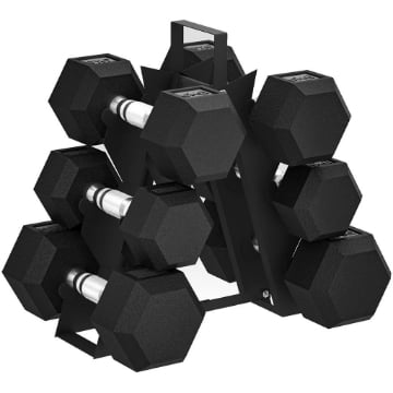 SET DI MANUBRI PALESTRA CON SUPPORTO IN METALLO CON IMPUGNATURA ANTISCIVOLO, 2X4KG, 2X6KG, 2X8KG, NERO