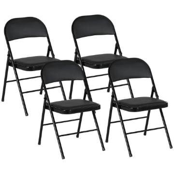 SET 2 SEDIE PIEGHEVOLI IMBOTTITE IN FINTA PELLE PU E METALLO, 45X46X78 CM, NERO