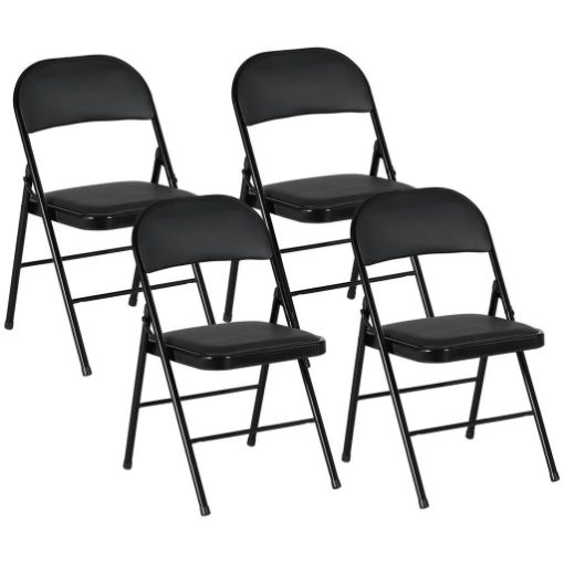 SET 2 SEDIE PIEGHEVOLI IMBOTTITE IN FINTA PELLE PU E METALLO, 45X46X78 CM, NERO