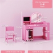 SET TOELETTA TRUCCO PER BAMBINI 2 IN 1 CON SPECCHIO, SEDIA, LUCE LED, ARMADIETTO, SCAFFALI E LIBRERIA, ROSA