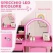 SET TOELETTA TRUCCO PER BAMBINI 2 IN 1 CON SPECCHIO, SEDIA, LUCE LED, ARMADIETTO, SCAFFALI E LIBRERIA, ROSA