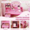 SET TOELETTA TRUCCO PER BAMBINI 2 IN 1 CON SPECCHIO, SEDIA, LUCE LED, ARMADIETTO, SCAFFALI E LIBRERIA, ROSA