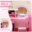 SET TOELETTA TRUCCO PER BAMBINI 2 IN 1 CON SPECCHIO, SEDIA, LUCE LED, ARMADIETTO, SCAFFALI E LIBRERIA, ROSA