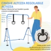 SBARRA GINNASTICA ARTISTICA PER BAMBINI AD ALTEZZA REGOLABILE CON 2 ANELLI, IN ACCIAIO, 148X105X88-128 CM, BLU