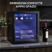 CANTINETTA VINO REFRIGERATA 12 BOTTIGLIE 36L, TEMPERATURA REGOLABILE 4-16¦C CON VETRO ANTI UV, NERA