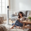 VENTILATORE A TORRE PER CAMERA DA LETTO, VENTILATORE DA PAVIMENTO OSCILLANTE A 70¦, 4 MODALITÓ, 3 VELOCITÓ, TIMER 24 ORE, BIANCO