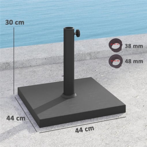 BASE PER OMBRELLONE QUADRATA DA 14.5 KG CON MANOVELLA IN HDPE E CEMENTO 44X44X30 CM NERO