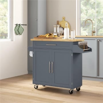 CARRELLO DA CUCINA IN LEGNO CON CASSETTO PORTASPEZIE E ARMADIETTO 109X40X89 CM GRIGIO E COLOR LEGNO