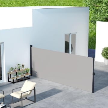 TENDA LATERALE RETRATTILE 400X180 CM CON MANIGLIA IN METALLO ALLUMINIO E POLIESTERE GRIGIO CHIARO
