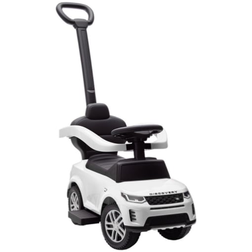 MACCHINA CAVALCABILE LICENZA LAND ROVER CON MANIGLIA E BARRIERA, IN PP E ACCIAIO, 84X40X94.5 CM, BIANCO