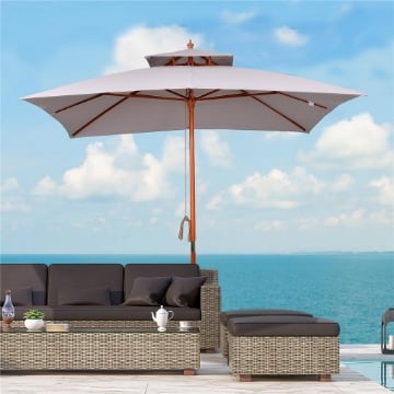 OMBRELLONE DA GIARDINO 3X3M CON 8 STECCHE IN BAMBÙ E COPERTURA PARASOLE A 2 LIVELLI GRIGIO