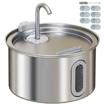 Fontanella per Gatto 2.5L con Luce LED e 2 ModalitÓ di Flusso, in Acciaio Inox, 19.4x19.4x18.7 cm, Argento