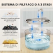 Fontanella per Gatto 2.5L con Luce LED e 2 ModalitÓ di Flusso, in Acciaio Inox, 19.4x19.4x18.7 cm, Argento