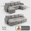 DIVANO LETTO MODERNO A U CON 2 CHAISE LONGUE E VANI CONTENITORE, VELLUTO A COSTE, 282X140X86 CM, GRIGIO