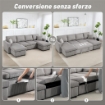 DIVANO LETTO MODERNO A U CON 2 CHAISE LONGUE E VANI CONTENITORE, VELLUTO A COSTE, 282X140X86 CM, GRIGIO