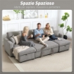 DIVANO LETTO MODERNO A U CON 2 CHAISE LONGUE E VANI CONTENITORE, VELLUTO A COSTE, 282X140X86 CM, GRIGIO