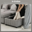 DIVANO LETTO MODERNO A U CON 2 CHAISE LONGUE E VANI CONTENITORE, VELLUTO A COSTE, 282X140X86 CM, GRIGIO