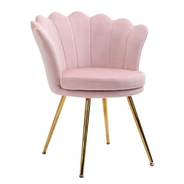 POLTRONA DA SALOTTO A CONCHIGLIA STILE VINTAGE IN VELLUTO CON GAMBE DORATE ROSA