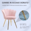 POLTRONA DA SALOTTO A CONCHIGLIA STILE VINTAGE IN VELLUTO CON GAMBE DORATE ROSA