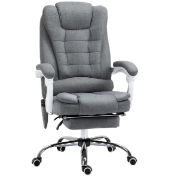 POLTRONA DA UFFICIO CON TELECOMANDO E 6 PUNTI DI MASSAGGIO, IN TESSUTO MISTO VELLUTO E LINO, 67X79X111-121 CM, GRIGIO