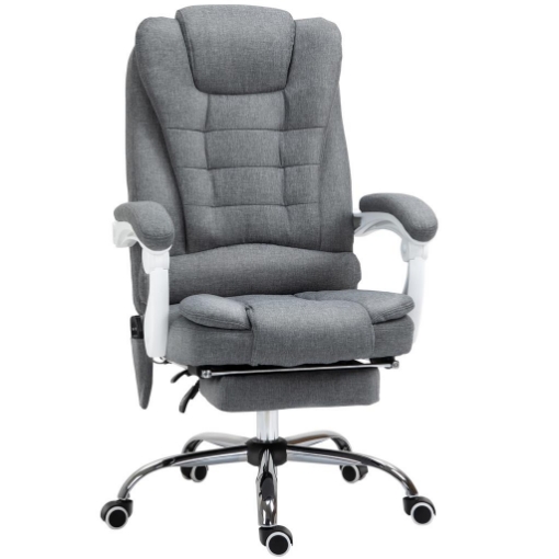 POLTRONA DA UFFICIO CON TELECOMANDO E 6 PUNTI DI MASSAGGIO, IN TESSUTO MISTO VELLUTO E LINO, 67X79X111-121 CM, GRIGIO