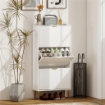 SCARPIERA SLIM PER 18 PAIA DI SCARPE CON 3 CASSETTI A RIBALTA E RIPIANI REGOLABILI, 60X24X128 CM, BIANCO