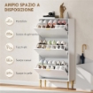 SCARPIERA SLIM PER 18 PAIA DI SCARPE CON 3 CASSETTI A RIBALTA E RIPIANI REGOLABILI, 60X24X128 CM, BIANCO