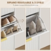 SCARPIERA SLIM PER 18 PAIA DI SCARPE CON 3 CASSETTI A RIBALTA E RIPIANI REGOLABILI, 60X24X128 CM, BIANCO