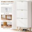 SCARPIERA SLIM PER 18 PAIA DI SCARPE CON 3 CASSETTI A RIBALTA E RIPIANI REGOLABILI, 60X24X128 CM, BIANCO