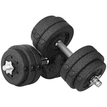 SET PESI MANUBRI DA 30 KG (8X2.5 KG, 4X1.5 KG) CON 12 DISCHI E 2 MANUBRI DA 2 KG, 43X18X7.5 CM, NERO