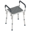 SGABELLO PER DOCCIA REGOLABILE CON BRACCIOLI E FORI DI DRENAGGIO IN ALLUMINIO, 52X45X57-69 CM, GRIGIO
