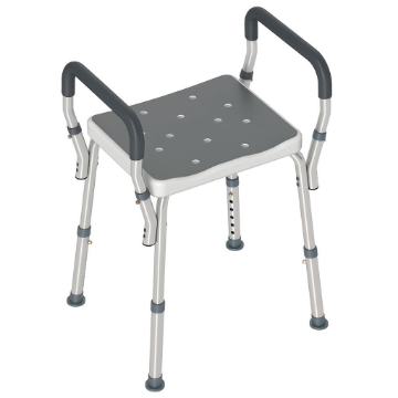 SGABELLO PER DOCCIA REGOLABILE CON BRACCIOLI E FORI DI DRENAGGIO IN ALLUMINIO, 52X45X57-69 CM, GRIGIO