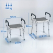 SGABELLO PER DOCCIA REGOLABILE CON BRACCIOLI E FORI DI DRENAGGIO IN ALLUMINIO, 52X45X57-69 CM, GRIGIO