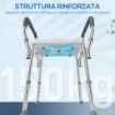 SGABELLO PER DOCCIA REGOLABILE CON BRACCIOLI E FORI DI DRENAGGIO IN ALLUMINIO, 52X45X57-69 CM, GRIGIO