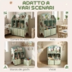 SCAFFALE PORTAGIOCHI BAMBINI IN LEGNO FSC, 2 CONTENITORI RIMOVIBILI IN TESSUTO E RIPIANI, PER CAMERETTA, VERDE