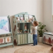 SCAFFALE PORTAGIOCHI BAMBINI IN LEGNO FSC, 2 CONTENITORI RIMOVIBILI IN TESSUTO E RIPIANI, PER CAMERETTA, VERDE