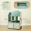 SCAFFALE PORTAGIOCHI BAMBINI IN LEGNO FSC, 2 CONTENITORI RIMOVIBILI IN TESSUTO E RIPIANI, PER CAMERETTA, VERDE