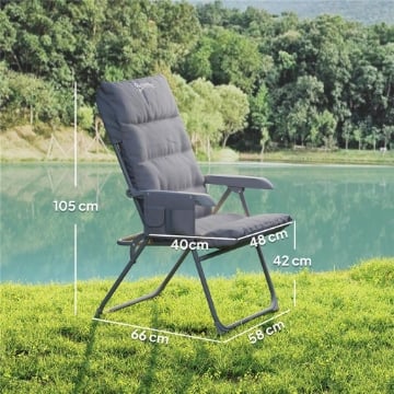SEDIA DA CAMPEGGIO PIEGHEVOLE E REGOLABILE SU 5 LIVELLI CON TASCHE LATERALI 66X58X105 CM GRIGIO CHIARO