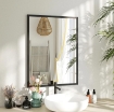 SPECCHIO DA PARETE RETTANGOLARE CON GANCI, IN VETRO E MDF, 60X80 CM, NERO