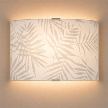APPLIQUE VANESSA E27 CON MONTATURA ARGENTO VETRO LASTRA DECORATO FANTASIA A FOGLIE 34X22 H CM OKX