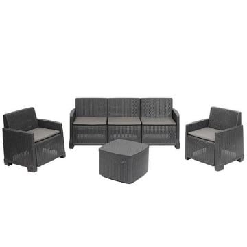 SET GARDA RATTAN SALOTTINO 5 POSTI ANTRACITE CON CUSCINI